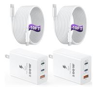 USB C Charger Block 100W, 3-Port GaN Super Fast Charger, Type C Wall Charger Adapter with 10ft USB C Charging Cable for MacBook Pro/Air,iPad Pro, iPhone 16/15Pro, Galaxy S24/S23 and More[2 Pack]
