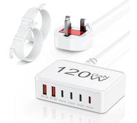 USB C Charger Block 120W GaN, 6 Port USB C Charging Station Multi Desktop Charger, Type C Fast Charge Plug Hub, Portable Plug Travel Adapter for iPhone 17 Air 16 15 14 13 12 Pro Max, iPad