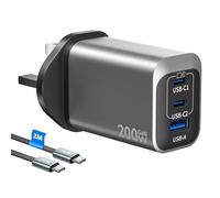 USB C Charger Block 200W,Multi Port USB Fast Charging Station Hub 2C1A GaN PPS PD 100W Type C Wall Charger Power Adapter for Multiple Laptop/iPad/iPhone 17/16/MacBook/Galaxy S26 with 2M C-C Cable