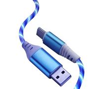 USB C Charger Cable 2M, 60W Fast Charging & Data Transfer, LED Light Up Braided Type C Cable, USB A to USB C for Samsung Galaxy S24, S23, Note 10, Huawei P9, Pixel 7, iPad, Switch, PS5, Blue