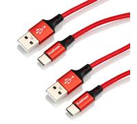 USB C Charger Cable 2M, Type C Fast Charging Braided Cable, USB A to USB C Cable, Compatible with iPhone 15, Samsung Galaxy, Huawei, Google Pixel, Switch, Red, 2 Pack