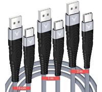 USB C Charger Cable 3.1A 3Pack 2m/1m/15cm Type C Cable Fast Charging, Braided USB A to USB-C Phone Charger Cable USBC for iPhone 15 Pro Huawei P9 Pixel 7/6 iPad PS5 Samsung Galaxy S22/S21/S20/S9