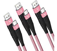 USB C Charger Cable 3 Pack 15CM, 1M, 2M USB A to USBC Cable Type C Charger Fast Charging Phone Lead for iPad Air iPhone 17 16 15 Pro Max Plus, Samsung Galaxy S25 S24 Ultra, Google Pixel Rose Gold