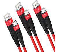 USB C Charger Cable 3 Pack 15CM, 1M, 2M USB A to USBC Cable Type C Charger Fast Charging Phone Lead for iPad Air iPhone 17 16 15 Pro Max Plus, Samsung Galaxy S25 S24 Ultra, Huawei, Google Pixel Red