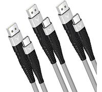 USB C Charger Cable 3 Pack 15CM, 1M, 2M USB A to USBC Cable Type C Charger Fast Charging Phone Lead for iPad Air iPhone 17 16 15 Pro Max Plus, Samsung Galaxy S25 S24 Ultra, Huawei, Google Pixel Grey
