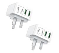 USB C Charger, Fast USB C Plug 2Pack 40W 4-Port USBC Plug UK Dual Port PD Power Adapter +QC Multi Wall Charger Type C Charging Plug for iPhone 16 15 14 13 12 11 Pro Max XS XR SE,Galaxy, iPad, AirPods