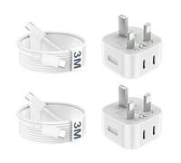 USB C Charger for iPhone 17 16 15 20W Fast Charger USB C Plug & 3M USBC Cable, 2 Pack Type C Dual Ports UK Wall Phone Charging Power Adapter Head Lead for iPhone 17/16/15 Air Plus Pro Max/iPad/Samsung