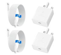 USB C Charger for Samsung Fast Charger USB C Plug & Cable 2M Long 25W Type C Super Fast Phone Charging Android Adaptor UK 2-Pack for Galaxy S25 Ultra/S24/S23/S22/S21/A56/A36/A17/A16/Note 20/10 White
