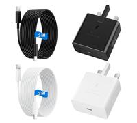 USB C Charger for Samsung Fast Charger USB C Plug & Cable 2M Long 25W Type C Super Fast Phone Charging Android Adaptor UK 2-Pack for Galaxy S25 Ultra/S24/S23/S22/S21/A56/A36/A17/A16/Note White+Black
