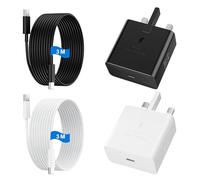USB C Charger for Samsung Fast Charger USB C Plug & Cable 3M Long 25W Type C Super Fast Phone Charging Android Adaptor UK 2-Pack for Galaxy S25 Ultra/S24/S23/S22/S21/A56/A36/A17/A16/Note White+Black
