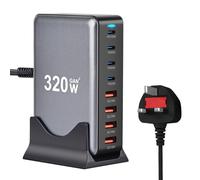 USB C Charger Hub 320W, 8-Port GAN III USB C Charging Station with 4 USBC and 4 USB A Port Multi Charger,Support PD100W, 65W, 20W, 18W Compatible with MacBook Pro/Air,iPhone 16/15/14 Pro,Samsung