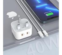 USB C Charger Plug, 40W Dual USB C Port iPhone Fast PD Charger Plug, Compatible with iPhone 13/13 Mini/13 Pro/13 Pro Max/12/SE 3/11, iPad Mini 6, iPad Air 5, Galaxy S22/S21, Pixel 5