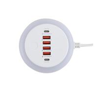 USB C Charger Plug, 6-Port Multi-Function Plug with Touch Light Multi-Port Power Strip Charger with 2 PD 50W Plug & 4 USB Fast Charging Plug for Living Room Bedroom Kitchen