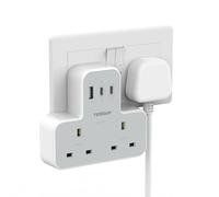USB C Charger Plug Adapter UK, TESSAN Double Plug Extension Socket with Fast Charger, Multi USB Charging Station, MultiPlug Extender Compatible for Kitchen, School Supplies