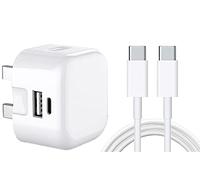 USB C Charger Plug, Mini 20W Dual Ports USB A + USB C PD Wall Fast Charger For Blackview BL9000 / Blackview Color 8 Charger Adapter Block UK Plug with Fast Charging Cable (WHITE)