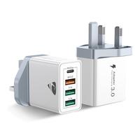 USB C Charger, 2-Pack 40W USBC Plug 4-Port Fast Charger Plug UK PD Power Adapter+QC, Multi USB Plug Type C Charging Plugs for iPhone 16 15 14 13 12 Pro Max Plus XS XR SE, iPad, AirPods, Samsung