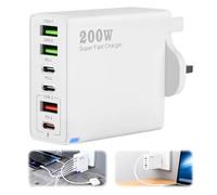 USB C Charging Station, 200W 6-Port Fast Charger Plug 100W/65W/45W/20W PD Power Adapter, Multi USB C Charger Hub for Mac-Book, De-ll, Steam-Deck, i-Phone 15/16/14 Pro, i-Pads