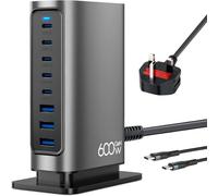 USB C Charging Station, 600W 8-Port GaN Charger Station PD 100W 140W Fast Charging USB C Charger Compatible with MacBook Pro/Air, iPad Pro, Dell XPS, iPhone 16/15/14/13/12, Galaxy S23/S22