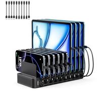 USB C Charging Station for Multiple Devices, 10-Port 100W Charging Dock, with Adjustable Dividers, USB-C Power Hub, Compatible with iPhone/Samsung/Google/Tablets/USB Devices (with 10 Cables)