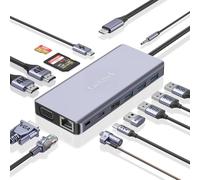 USB C Docking Station, 14 in 1 USB C Dock Triple Display, Laptop Docking Station with Dual HDMI, VGA, PD, RJ45, SD/TF, 3 USB 3.0, USB 2.0, Audio,Type C Data Port, Kensington Safety Lock, for MacBook