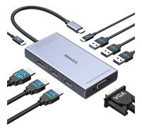 USB C Docking Station 2 Monitor Dual HDMI, 9 in 1 USB-C Hub Triple Display Adapter with 2 x 4K HDMI, 8K Display Port, VGA, 100W PD, 4 x USB A/C Ports, Laptop Dock 2 Monitors for Dell HP Lenovo etc