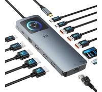 USB C Docking Station 3 HDMI 4K Output, 2.5G Ethernet, Smart Display | 13-in-1 Docking Station 3 Monitor,Working Status Display，10Gbps USB 3.1 Data, 100W PD Fast Charging, SD/microSD for Dell HP