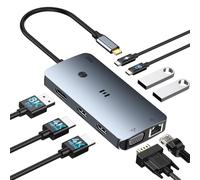 USB C Docking Station 3 Monitor with 2 HDMI 4K@60Hz, DisplayPort 8K@30Hz, VGA, Laptop Docking Station Dual Monitor Triple Display with 3xUSBA & C 3.0, RJ45 Ethernet,100W PD for Dell,HP,Lenovo,Windows