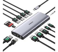 USB C Docking Station 3 Monitors 4K@60Hz, 14-in-1 Laptop Docking Station with 2 HDMI 4K@60Hz, DP 8K@30Hz/ 4K@144Hz, 3 USB 3.0, 2 USB 2.0, RJ45, Audio, PD 100W, USB-C HUB for Windows Laptop Accessories