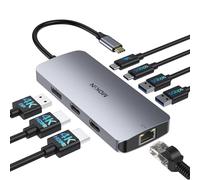 USB C Docking Station 3 Monitors, MOKiN USB C Docking Station with 2 HDMI, 4K DisplayPort, 1Gbps Ethernet, 100W PD Charging, 3 USB A/C 3.0, Multiport Adapter for Dell/HP/Lenovo/Surface
