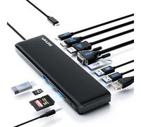 USB C Docking Station 3 Monitors, WAVLINK Docking Station with HDMI, DP, VGA, 100W PD, USB3.0&2.0, RJ45, SD/TF Slots, Audio/Microphone for Lenovo/HP/Dell etc - Black