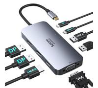 USB C Docking Station Dual Displayport Monitor, USB C Hub Displayport with 2 DP, HDMI, VGA, PD Charging, USB A&C 2.0 Ports Multi Monitors Adapter for Dell/HP/Lenovo, etc
