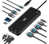 USB C Docking Station Dual Monitor, 13-in-1 USBC Hub Triple Display with 2 HDMI 4K@60Hz, DP 8K@30Hz, VGA, 3 USB 3.1 10Gbps, PD100W, Ethernet, SD/TF, Thunderbolt 3/4 Dock for MacBook/Pro/Dell (Black)