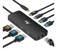 USB C Docking Station Dual Monitor 8 in 1 Laptop Docking Station 2 Monitors USB C Hub with 4K Dual HDMI, DisplayPort, 1Gbps Ethernet, 100W PD, 3 USB A/C 3.0 Adapter Compatible with Dell, HP, Black