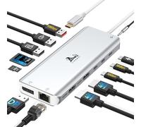USB C Docking Station Dual Monitor Docking Station Laptop 13 in 1 USB-C Hub Triple Display with 2 HDMI, DisplayPort, 5 USBC/A, Ethernet, 100W PD, SD/TF, Audio/Mic for Dell HP Surface, Silver