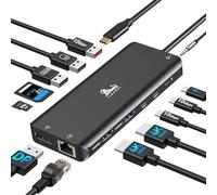 USB C Docking Station Dual Monitor Docking Station Laptop 13 in 1 USB-C Hub Triple Display with 2 HDMI, DisplayPort, 5 USBC/A, Ethernet, 100W PD, SD/TF, Audio/Mic for Dell HP Surface, Black