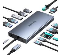 USB C Docking Station Dual Monitor for Dell XPS/HP/Lenovo/Surface, 15 in 1 USB-C Hub 3 Monitor Adapter, Dock with 8K DisplayPort, 2 HDMI 4K@60Hz, 6 USB A/C, 100W PD, Ethernet, SD/MicroSD