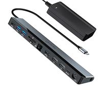 USB C Docking Station Dual Monitor with Power Adapter: NewQ 12-in-1 Thunderbolt 3 | 4 Dock, Dual 4K HDMI, 4 USB, Audio, Ethernet, SD/TF Slot, 18W PD Out, for Mac, HP, Dell, Lenovo, Surface, Asus, Acer