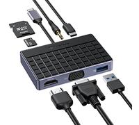 USB C Docking Station Dual Monitor, Yottamaster 7 Port USB Hub Multiport Adapter 4K HDMI, VGA, PD 100W, Audio