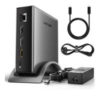 USB C Docking Station,PD3.1 Docking Station 3 Monitors with 2* DP + HDMI, single 4K@144Hz/8K@30Hz,140W charger, USB-C 10Gbps,2* USB-A 5Gbps,Gigabit Ethernet Audio/Mic for Lenovo,Hp,Dell,Windows System