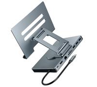 USB C Docking Station Stand 100W Power Aluminum Bracket with Ethernet 3.5mm Output Foldable Base USB C Adapter with Stand