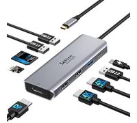 USB C Docking Station Triple Display Dual HDMI Adapter, 9-in-1 Laptop Docking Station to Displayport Adapter SD TF Card Reader 2USB 2.0, 1 USB 3.0, 100W PD for Dell XPS 13/15, Lenovo Yoga, Huawei