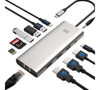 USB C Docking Station Triple Display Monitor for HP Lenovo Dell,Minthouz 12 in 1 USB C Hub with 8K Dual DP,4*USB Port,100W PD,2.5G Ethernet/SD/TF/3.5mm Multiport Adapter (Dual DP+HDMI)