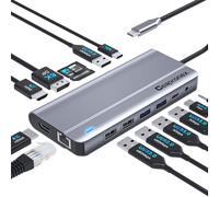 USB C Docking Station UBS C Hub for Laptop Dual Monitors 14 in 1 Multiport Dongle Dock with 2* HDMI +DP+USB C/A 100w PD+Ethernet+Data Transfer for MacBook/HP/Dell/Lenovo Thinkpad/iPad/Mac