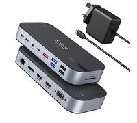 USB C Docking station with 65W Power Adapter, 16 in 1 USB C Dock Quad Monitor Dual HDMI DisplayPort VGA Laptop Docking Station with 2 HDMI, USB A&C 3.1, 2*USB A 3.0, RJ45 Ethernet PD100W Audio SD/TF