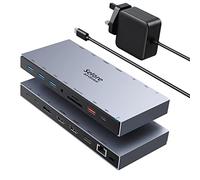 USB C Docking Station with 65W Power Charger, Docking Station 2 HDMI DisplayPort Laptop Dock Dual Monitor with Power Adapter 2 HDMI DP 10Gbps USB 3.1 RJ45 Audio SD/TF for Dell HP Microsoft