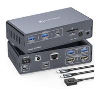 USB C Docking Station with KVM Switch for 2 Monitors & 2 Computers 4K@60Hz HDMI Dual Monitor Support, EDID Emulation Share 1G Ethernet, 5 USB A/C Ports & SD/microSD Slots for Mac/Laptops