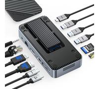 USB C Docking Station with M.2 Enclosure, ORICO 12-in-1 USB Hub with M.2 Enclosure(NVME&NGFF), Single 8K, Dual 4K, DP, HDMI, 100W PD, 10Gbps USB C & A, 2 USB A, SD/TF, Gigabit Ethernet, 3.5mm -M2P11