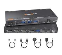 USB C DP KVM Switch 2 Computers 3 Monitors,4K/1080P@60Hz MST KVM Switch for 1 PC&1 Laptop Share 3 Monitor with 4 USB3.0 Devices,PD for Laptop, USB Cables and Power Adapter(4K USB C DP 2 in 3 Out KVM)