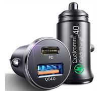 USB C Dual Car Charger, Fast Charge Cigarette Lighter, 2 PORTS USB Charger 12V Socket, Metal USB Car Charge Adapter for i-Phone 14 13 12 11 Pro Max Sam-sung S24 23 22 & all Series (BLACK)