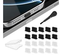 USB C Dust Plug, 20 Pcs Silicone USB C Port Cover Type C Dust Plug Cover for iPhone 15 16 Series Samsung Galaxy, Type-C Charging Port Protector with Cleaning Brush and Storage Box (10Clear+10Black)